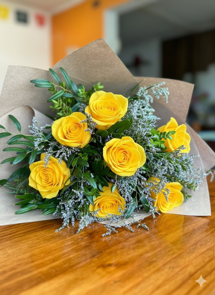 RAMO 6 ROSAS AMARILLO 21S RAMO 6 ROSAS AMARILLAS